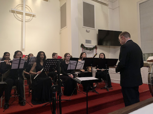 The BRHS Wind Ensemble performing at Pluckemin Presbyterian Church.