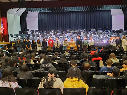 BRHS orchestra students give middle schoolers the opportunity to ask questions to the officers of each ensemble during the 8th Grade Orchestra Day.