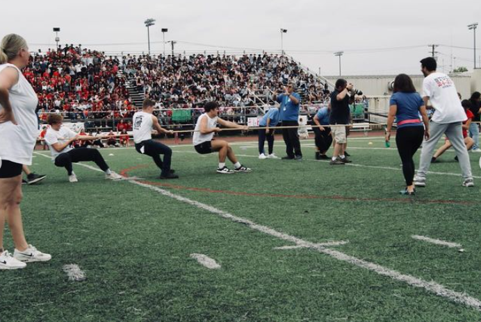 Students competed in events like tug of war during the pep rally.