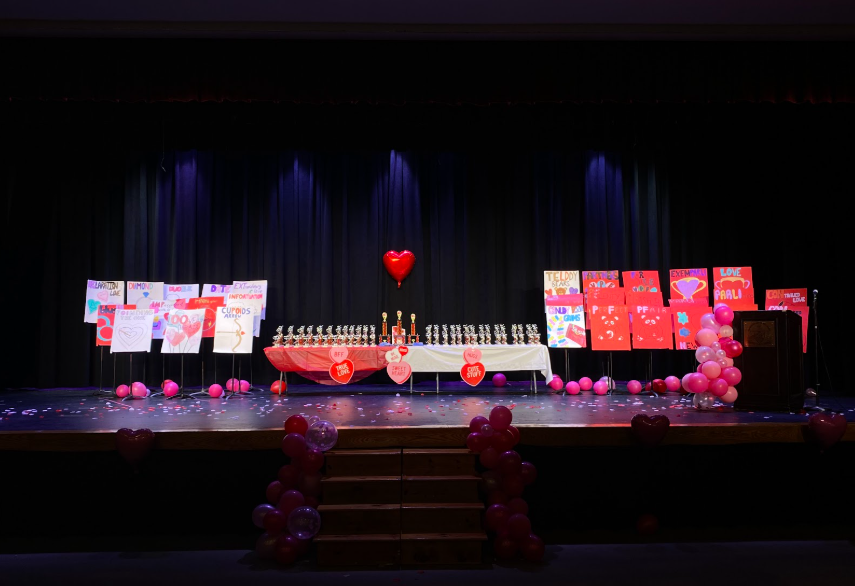 The awards ceremony at the BR Invitational debate tournament wore Valentine's Day-themed decor.