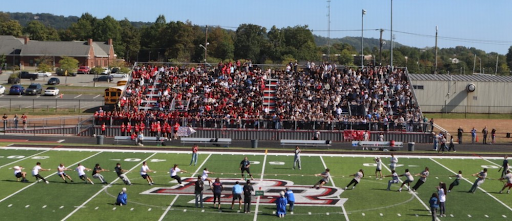 The pep rally scrawled across Basilone Field. (Prakhya Bavanari)