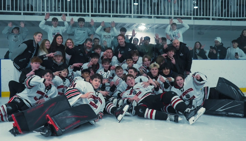 The BRHS Ice Hockey celebrates their historic win.